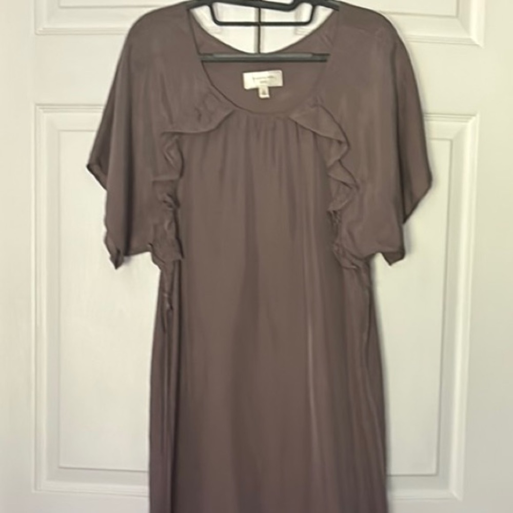 Moulinette Soeurs Brown Sheath Dress with Flutter Sleeves
